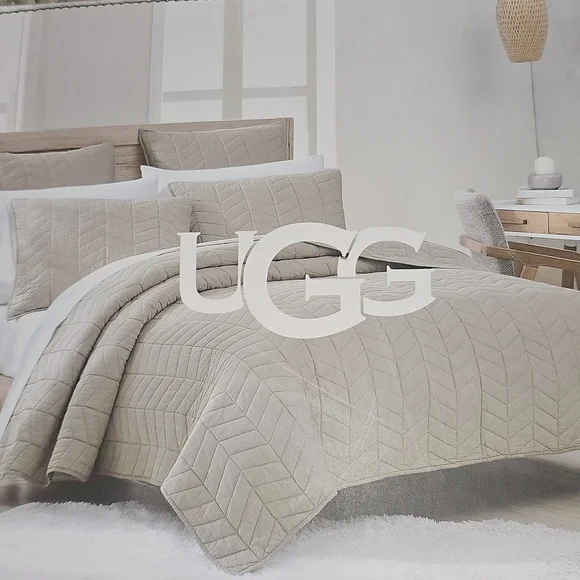 UGG Dawn Twin OATMEAL Quilt Set  100% Cotton. Great For College NEW Tw/Txl Bed - Picture 3 of 6
